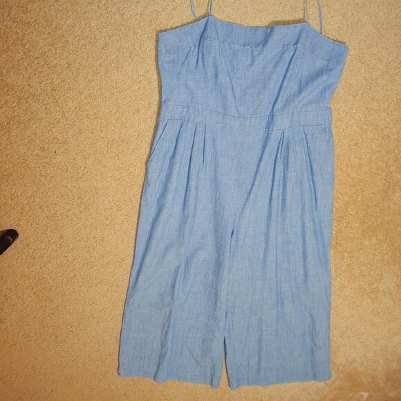 J.Crew Denim Spaghetti Straps Wide Leggs Chambray Blue Jumpsuit Size 18 - Picture 3 of 8